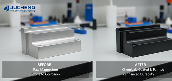magnesium part before and after coating magnesium part before and after coating