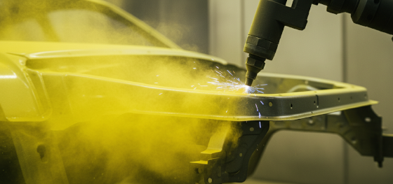 robotic electrostatic spray guns applying durable yellow polymers robotic electrostatic spray guns applying durable yellow polymers