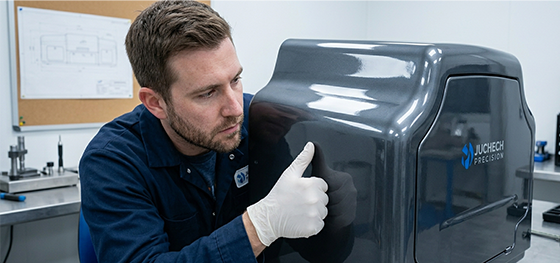 tactile inspection of high fidelity painted hardware at a custom molding factory tactile inspection of high fidelity painted hardware at a custom molding factory