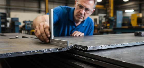 Quality inspector discovering severe thermal warping and uneven slag deposits on a freshly severed steel plate Quality inspector discovering severe thermal warping and uneven slag deposits on a freshly severed steel plate