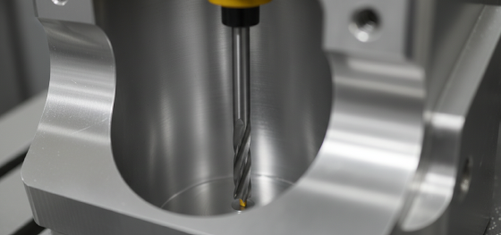 Long reach cutting tool operating deep inside a complex aluminum housing without visible chatter marks Long reach cutting tool operating deep inside a complex aluminum housing without visible chatter marks