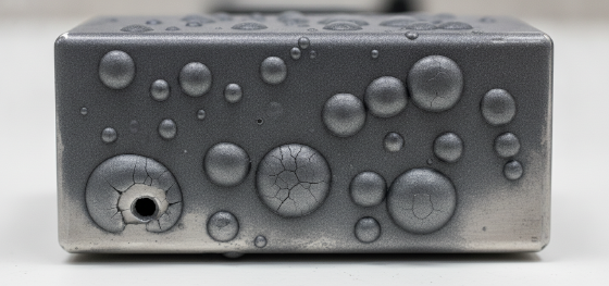 Metal enclosure exhibiting massive surface blisters caused by expanding internal air pockets Metal enclosure exhibiting massive surface blisters caused by expanding internal air pockets