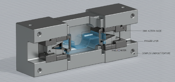 complex mold design with side actions in aluminum RIM tooling complex mold design with side actions in aluminum RIM tooling