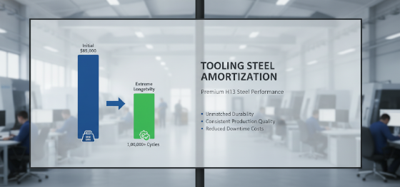 Digital dashboard comparing the initial cost of premium tooling steel against long term longevity Digital dashboard comparing the initial cost of premium tooling steel against long term longevity
