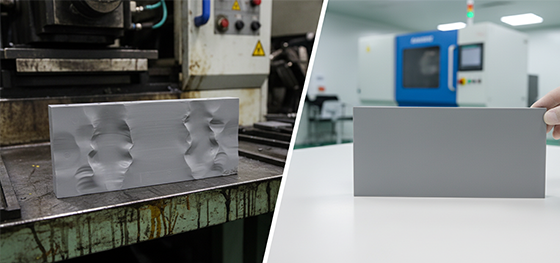 Comparison of severe sink marks from an aging hydraulic press versus a flawless surface from a modern electric machine Comparison of severe sink marks from an aging hydraulic press versus a flawless surface from a modern electric machine
