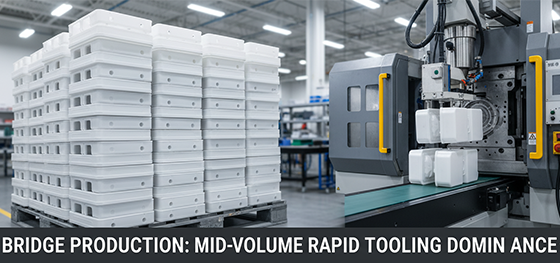 Thousands of medical-grade polycarbonate enclosures mass-produced using an aluminum rapid tooling setup Thousands of medical-grade polycarbonate enclosures mass-produced using an aluminum rapid tooling setup