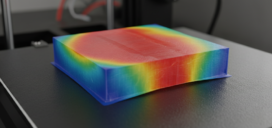 Thermal heatmap showing uneven cooling and severe corner warping in a thick extruded plastic block Thermal heatmap showing uneven cooling and severe corner warping in a thick extruded plastic block