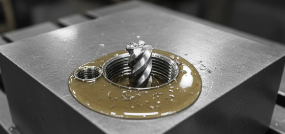 Broken carbide tap stuck inside a tough metal block surrounded by thick cutting fluid Broken carbide tap stuck inside a tough metal block surrounded by thick cutting fluid