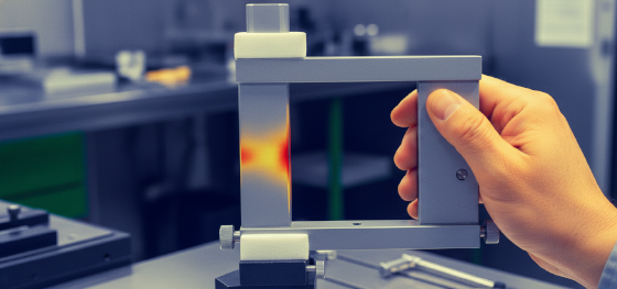 Thermal imaging showing body heat transferring into a micrometer frame causing thermal expansion and measurement errors Thermal imaging showing body heat transferring into a micrometer frame causing thermal expansion and measurement errors