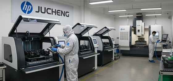 Industrial HP MJF 3D printers operating seamlessly alongside CNC post-processing machines in Jucheng Shenzhen Industrial HP MJF 3D printers operating seamlessly alongside CNC post-processing machines in Jucheng Shenzhen