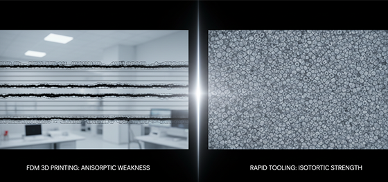 Microscopic comparison of weak anisotropic 3D printing layers versus dense isotropic injection molded polymers Microscopic comparison of weak anisotropic 3D printing layers versus dense isotropic injection molded polymers