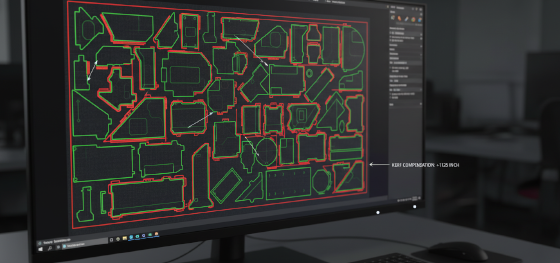 Engineering CAD software computing exact mathematical offsets to neutralize cutting beam kerf widths Engineering CAD software computing exact mathematical offsets to neutralize cutting beam kerf widths