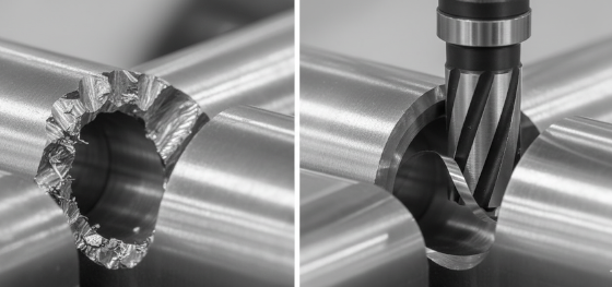 Microscopic comparison of rough twist drill hole surfaces versus mirror-smooth reamed internal cylinders Microscopic comparison of rough twist drill hole surfaces versus mirror-smooth reamed internal cylinders