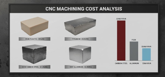 Cost analysis board comparing raw billet prices against CNC machine hourly rates for various alloys Cost analysis board comparing raw billet prices against CNC machine hourly rates for various alloys