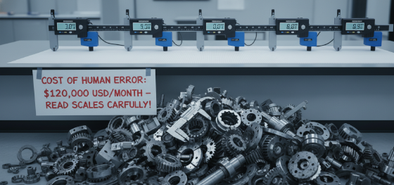 Cost analysis board comparing expensive digital micrometers against the financial loss of scrapped parts due to analog reading errors Cost analysis board comparing expensive digital micrometers against the financial loss of scrapped parts due to analog reading errors
