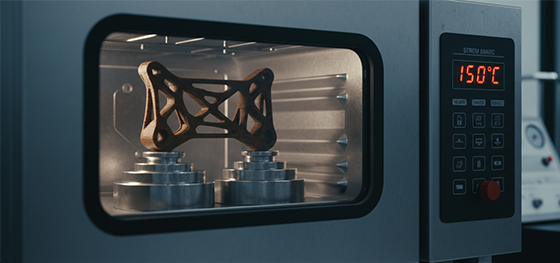 Industrial Ultem 3D printed automotive bracket surviving a high-temperature load test inside an oven without deforming Industrial Ultem 3D printed automotive bracket surviving a high-temperature load test inside an oven without deforming