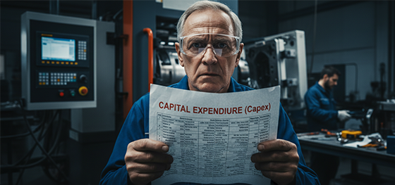 Senior procurement engineer calculating the massive hidden capital expenditures of running in-house injection equipment Senior procurement engineer calculating the massive hidden capital expenditures of running in-house injection equipment