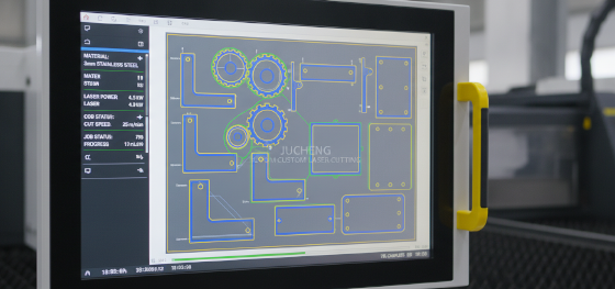 advanced CNC controller displaying laser cutting nested parts advanced CNC controller displaying laser cutting nested parts