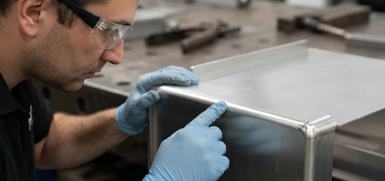 inspecting raw aluminum enclosure shell inspecting raw aluminum enclosure shell