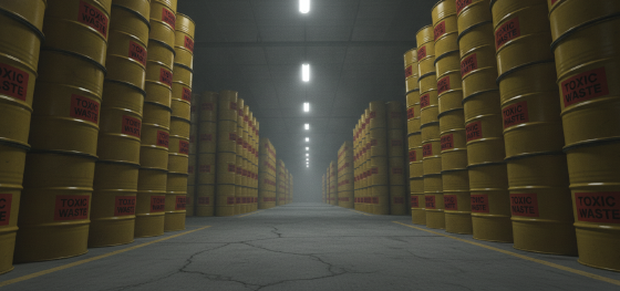 Heavy yellow toxic waste barrels representing the massive financial burden of environmental compliance Heavy yellow toxic waste barrels representing the massive financial burden of environmental compliance