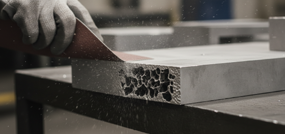 abrasive sanding exposing hidden gas porosity inside raw metal castings abrasive sanding exposing hidden gas porosity inside raw metal castings