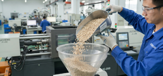 pouring raw polybutylene terephthalate pellets pouring raw polybutylene terephthalate pellets