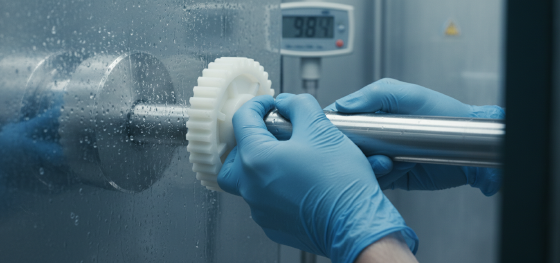 Swollen hygroscopic plastic gear completely seized onto a precision steel shaft due to extreme moisture absorption Swollen hygroscopic plastic gear completely seized onto a precision steel shaft due to extreme moisture absorption