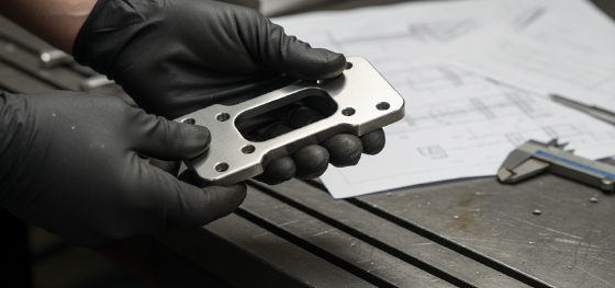 Senior machinist inspecting a highly polished stainless steel medical bone plate on a factory workbench Senior machinist inspecting a highly polished stainless steel medical bone plate on a factory workbench