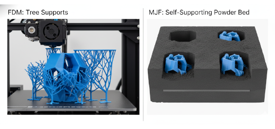 fdm tree supports vs mjf powder bed