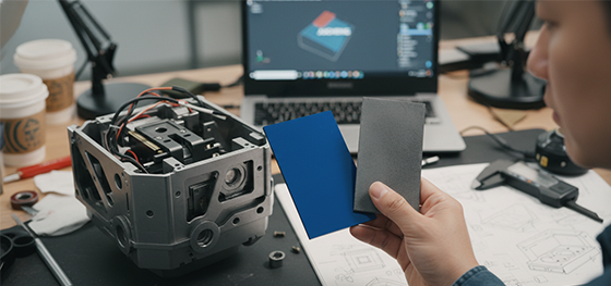 designer choosing surface finish for prototype