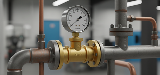 brass valve installed in industrial plumbing