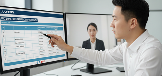 engineer explaining material comparison chart