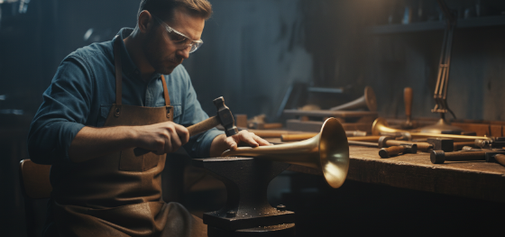 craftsman hand-hammering C260 brass