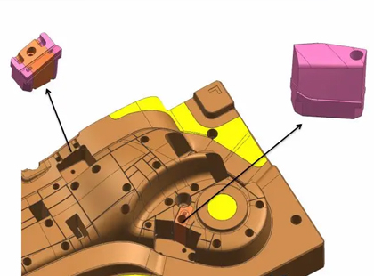 Pre-formed inserts are securely positioned in the mold cavity.