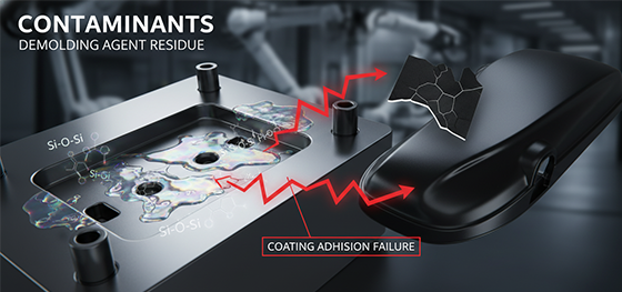 Plastic part demolding agent residue