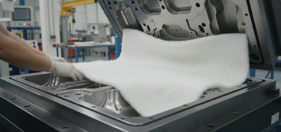 placing glass fiber mat into RIM mold