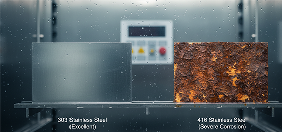 salt spray test, 303 vs 416 stainless