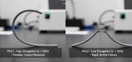nylon pa11 vs pa12 elongation test