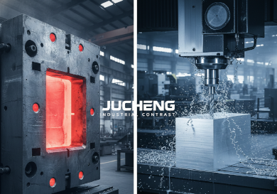 Industrial comparison of an H13 die casting mold cavity versus 5-axis CNC milling of a solid aluminum billet.png