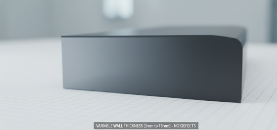 variable wall thickness on a reaction injection molded part without defects