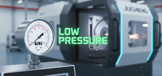 industrial pressure gauge showing low pressure reaction injection molding parameters
