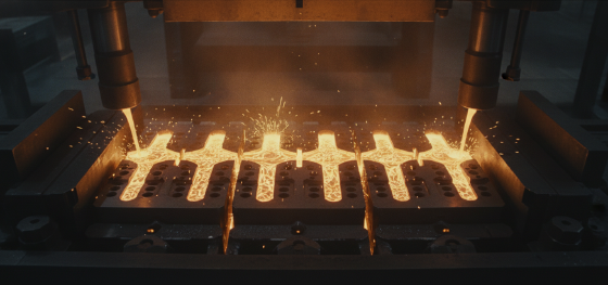 molten alloy filling heavy steel mold cavities rapidly
