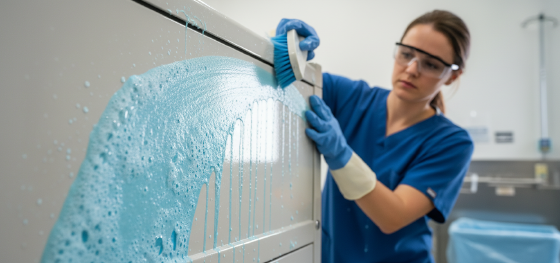 repelling harsh chemical sterilization bleach on clinical hardware surfaces