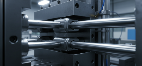 pneumatic core pins creating lateral openings in metallic hardware