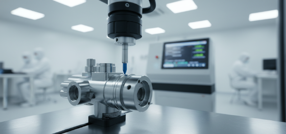 automated cmm probe verifying physical dimensions on medical hardware