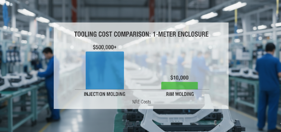 technical data chart comparing RIM vs injection molding tooling cost