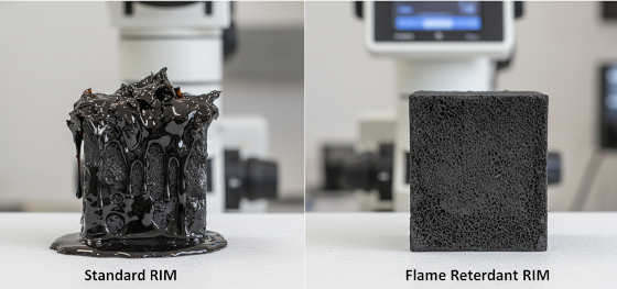 comparison of standard and flame retardant polyurethane RIM materials after fire exposure