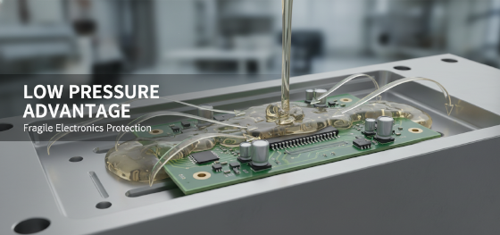 low pressure advantage for fragile electronics in the RIM encapsulation process