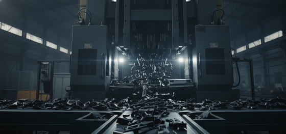 High-volume mass production of identical ABS automotive parts using heavy-duty injection molding presses