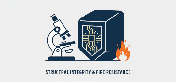 analyzing structural integrity and chemical fire resistance icon for medical hardware